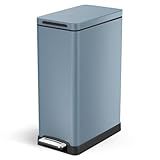 Home Zone Living 12 Gallon Slim Kitchen Trash Can with Soft Close Lid, Step Pedal, Bag Tuck Band, and Removable Liner, Stainless Steel, Midnight Blue, 45 Liters