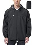 UIQUR Mens Rain Jacket Raincoat Windbreaker Running Waterproof Lightweight Packable with Hood Travel Hiking Cycling Black XL