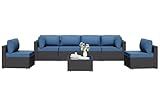 7 Pieces Outdoor Patio Sectional Sofa Couch, Wicker Furniture Patio Conversation Sets with Washable Cushions & Coffee Table for Garden, Poolside, Backyard