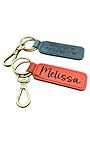 Custom Name Logo Text Genuine Leather Keychain Customized Group Apparel Christmas Gift For Family and Friends Emblem Keyring Gold Ring Multicolor Item