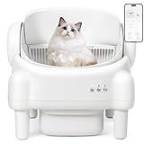 Self Cleaning Litter Box,Open Top Automatic Litter Box with App Control for Multiple Cats, Safety Sensors Protection, Odor Control Includes 2 roll Liners,Large Waste Bin, Cream White