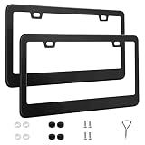 QUANQIUFEI 2 Pack License Plate Frames, Stainless Steel Car License Plate Cover Car Accessories with Screw Caps (Black)