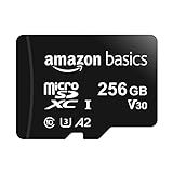 Amazon Basics Micro SDXC Memory Card with Full Size Adapter, A2, U3, Read Speed up to 100 MB/s, 256 GB, Black