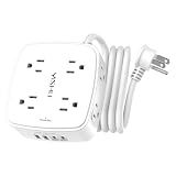 6 Ft Surge Protector Power Strip - 8 Widely Outlets with 4 USB Ports, 3 Side Outlet Extender with 6 Feet Extension Cord, Flat Plug, Wall Mount, Desk USB Charging Station, ETL,White