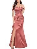 Miusol Women's Sexy Off Shoulder Sequin Lace Wedding Bridesmaid Party Long Dress (X-Large, Cinnamon Pink)