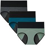 INNERSY Womens High Waisted Period Underwear Menstrual Leakproof Cotton Panties 3 Pack(Large, Lake Blue/Light Green/Heather Grey)