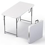 4 Feet Foldable Table Adjustable Height with Built in Handle, Steel Legs | Heavy Duty Portable | Perfect for Party, Dining, Wedding, Events, Picnic Indoor, Outdoor, Camping, Utility, Folding