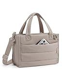 BAGSMART Mini Tote Bag for Women, Puffer Quilted Crossbody Purses, Zipper Closure for Work Travel College, Desert