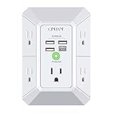 Wall Charger, Surge Protector, QINLIANF 5 Outlet Extender with 4 USB Charging Ports, 3-Sided 1680J Power Strip Multi Plug Adapter Spaced for Home Travel Office