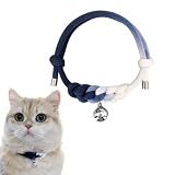 Cat Collar with Bell, Handmade Adjustable Kitten Collar (Blue Ombre+Silver Bell)