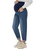 POSHGLAM Women's Maternity Boyfriend Jeans Over Belly Stretch Comfy Loose Casual Denim Pants with Pockets for Everyday Wear(Dark Blue, XX-Large)