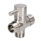 NearMoon Solid Brass G1/2" Shower Arm All Metal Universal 3-Way Diverter Valve for Handheld and Fixed Head, Replacement Component Adapter (Brushed Nickel)
