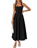 ZESICA Women's Summer Sleeveless Halter Midi Dress 2025 Off Shoulder High Waist Swing Flowy Beach Long Dresses,Black,Medium
