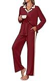 HiMONE Pajamas for Women Cooling Viscose derived from bamboo Lounge Sets Sleepwear Soft Pajama Sets Wine Red