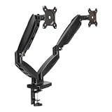 Amazon Basics Gas Spring Dual Monitor Arm Desk Mount, Adjustable Tension, Fits 15–27 Inch Monitors, Supports 4.4–15.4 lbs Each Arm, VESA 75x75/100x100, Black