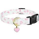Cotton Dog Collar White and Pink Love Heart with Pendant Cute Dog Collar M