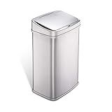 Ninestars 13 Gallon Automatic Trash Can, 50L Touchless Motion Sensor Garbage Can with Odor-Sealing Lid, Rectangular Stainless Steel, Silver Trim