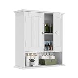 Smuxee White Bathroom Cabinet Wall Mounted, Small Bathroom Medicine Cabinet with 2 Door Adjustable Shelves, Bathroom Wall Cabinet Over Toilet for Laundry Room Kitchen