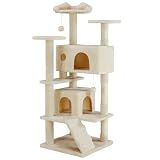 Sweetcrispy 54 Inch Cats Tree Tower with Scratching Post, Beige