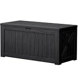 Devoko 120 Gallon Deck Box Resin Outdoor Storage Box Waterproof for Patio, Large Outdoor Storage Bench Lockable for Outside (Black)