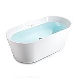 WOODBRIDGE 67" Acrylic Freestanding Bathtub Contemporary Soaking White Tub with Brushed Nickel Overflow and Drain,B0013-BN