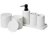 INIUNIK Bathroom Accessory Set - 6 Pieces Bathroom Accessories Set Complete with Soap Dispenser, Toothbrush Holder, Tumbler, Vanity Tray and 2 Qtip Holder for Home Organizer and Decor, White