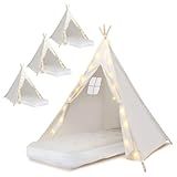 4 Pack Teepee Tent for Kids [Thickened] with Light String and Inflatable Airbed, Slumber Party Tents, Sleepover Tents Party for Girls Boys Indoor Outdoor (White)