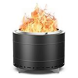 Panovue 22 inch Smokeless Fire Pit with Carry Bag, Stainless Steel Outdoor Smokeless Firepit, Wood Burning Fire Pits for Camping, Bonfire,Low Smoke Firepit for Outside(Black)