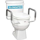 Carex 3.5 Inch Raised Toilet Seat with Handles - For Elongated Toilets, Toilet Seat Riser with Removable Padded Handles, Elevated Toilet Seat, Support 250lbs, White