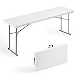 Byliable Folding Table 6FT Narrow Portable Foldable Plastic Heavy Duty Long Table, Fold-in-Half with Carrying Handle for Indoor Outdoor Meeting, Buffet, Party, Wedding, Home Work, 6 Foot, White