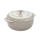 Lodge Essential Enamel Cast Iron Dutch Oven, 6 Quart, Oyster White