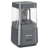 Amazon Basics Portable Electric Pencil Sharpener, Easy to Use, Versatile, Helical Blade, Auto Stop, Battery/USB Cord Operated, Black, 2.87 x 2.87 x 5.3 in