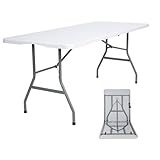 Lakhow Folding Table 6ft Plastic Folding Table Indoor & Outdoor for Picnic, Camping,BBQ and Party, with Powder Coated Steel Legs and Built in Carry Handle, White