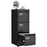 GREATMEET 3 Drawer File Cabinet with Lock, Metal Vertical File Cabinets for Home Office, Black Filing Cabinet for Letter/Legal/A4/F4 Size File,Assembly Require