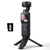 Lmzour 4K Vlogging Camera with 330° Rotating Lens & Face Tracking, Portable Pocket Digital Camera for YouTube TikTok with WiFi, Includes 16GB Card, Tripod & Carrying Bag,Black