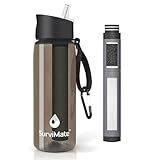 Survimate 5-Stage 0.01μm Ultra-Filtration Filtered Water Bottle, BPA-Free Material, NSF/ANSI 42&372 Certified, Portable Water Filter Bottle for Survival, Camping, Hiking, and Emergency Use