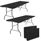 Fivenl 2 Pack 6 Feet Portable Folding Table Black, Steel Legs Fold-in-Half with Carrying Handle Rectangular Plastic Foldable Table for Party, Wedding, Camping, Picnic, Dining, Indoor Outdoor Events