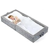 Umoving Portable Toddler Travel Bed – Foldable Soft Foam Floor Crib with Washable Cover, Built-in Safety Rails, No Assembly, Compact for Travel & Home Use, Grey