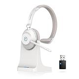 Wireless Headset with Mic for Work, Bluetooth Headset Mic Mute & USB Dongle, 45H+ Wireless Headphones with Microphone Noise Canceling & Charging Dock for Work/Office/PC/Meeting/MS Teams
