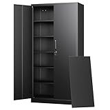 Letaya Metal Storage Cabinets with Lock Doors,Tall Locker Organizer Steel Garage Cabinets, 5 Adjustable Layers Shelves for Home, Office, Warehouse,Tool,Industrial(Black)