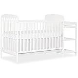 Dream On Me Anna 3-in-1 Convertible Full-Size Baby Crib & Changer with Storage in White, GreenGuard Gold & JPMA, Pinewood, Converts to Day & Toddler Bed, 3 Mattress Heights, 1″ Changing Pad