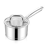 LIANYU 1 Quart Stainless Steel Saucepan, Small Sauce Pan with Lid, Tri-Ply Bottom Multipurpose Pot for Cooking, Straight Side, Dishwasher Safe, Compatible with All Cooktops
