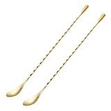 Briout Bar Spoon Cocktail Mixing Stirrers, 2Pcs, 12” Long Handle, Gold