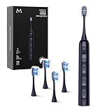 Marlincare Electric Toothbrush for Adults, Rechargeable Sonic Toothbrush with 180 Days Battery Life, 5 Modes, 48000VPM Motor, Smart Timer, IPX8 Waterproof, 4 Brush Heads and Travel Case, Black