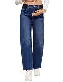 fitglam Maternity Barrel Jeans Mid-Rise Wide Leg Fit Denim Pants with an Adjustable Rubber Band(Dark Blue, Large)