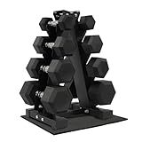 Fitvids Rubber Coated Hex Dumbbell Weight Set and Storage Rack, 100LB Set or 150LB Set, 5-20 lbs Pairs or 5-25 lbs Pairs