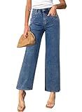 Sidefeel Women's Wide Leg Jeans High Waisted Stretchy Jeans Straight Leg Zimbaplatinum Ankle Denim Pants with Slant Pockets Blue Size 12