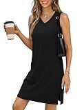 BKRIVE V-Neck Summer Casual Beach Dress for Women 2025 Vacation Women's Sleeveless Sundress with Split Black