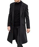 SOMTHRON Men's Casual Trench Coat Slim Fit Notched Collar Long Jacket Overcoat Single Breasted Pea Coat wih Pockets BL-L