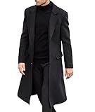SOMTHRON Men's Casual Trench Coat Slim Fit Notched Collar Long Jacket Overcoat Single Breasted Pea Coat wih Pockets BL-XL
